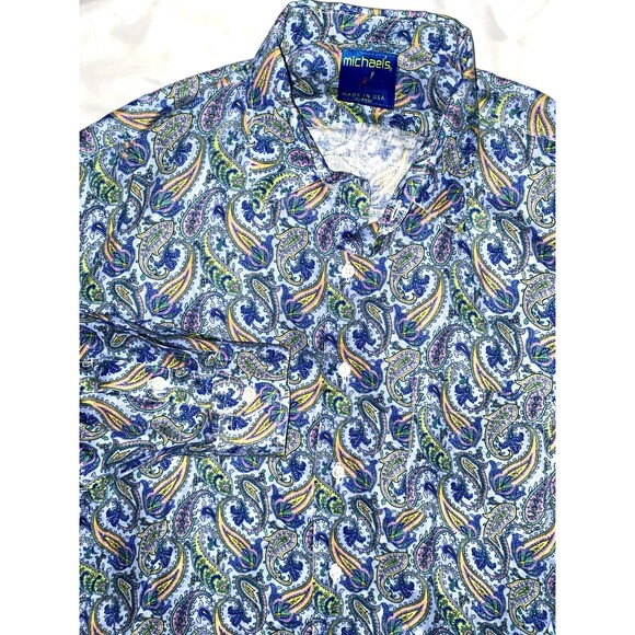 Michael's 100% Linen Paisley Jellyfish Rainbow Long Sleeve  XL MADE IN USA - Picture 3 of 10